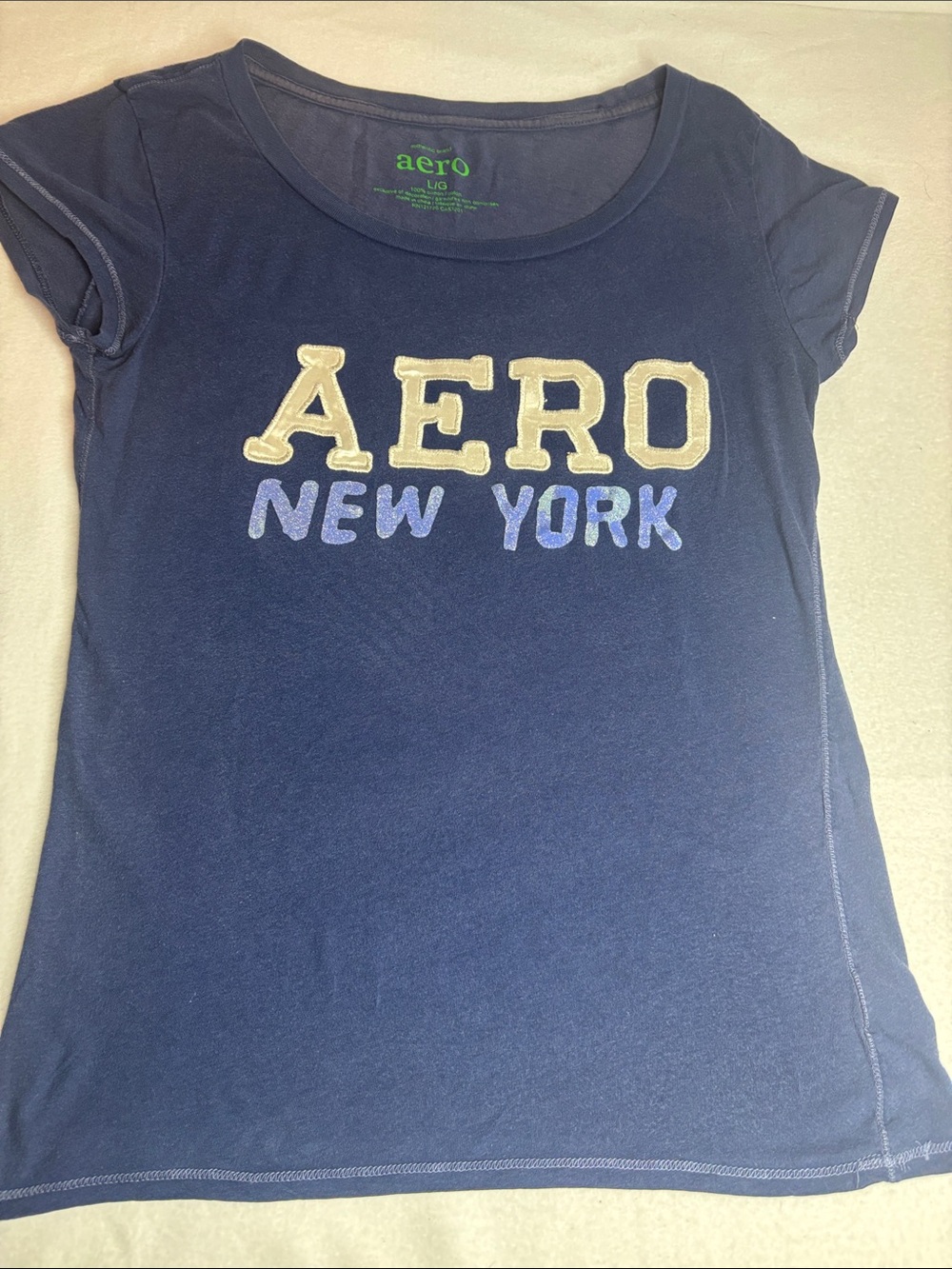 AERO New York Women's Navy Short Sleeve 100% Cotton Logo Tee